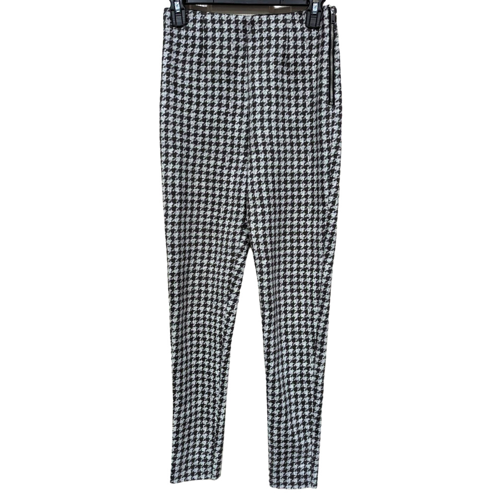 ZARA Black and White Houndstooth Pants Women's sz Small Faux Suede